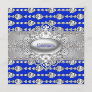 Diamonds Pearls Royal Blue Birthday Party Invitation