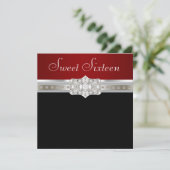 Diamonds Pearls Ruby Red Sweet Sixteen Birthday Invitation (Standing Front)