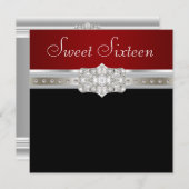 Diamonds Pearls Ruby Red Sweet Sixteen Birthday Invitation (Front/Back)