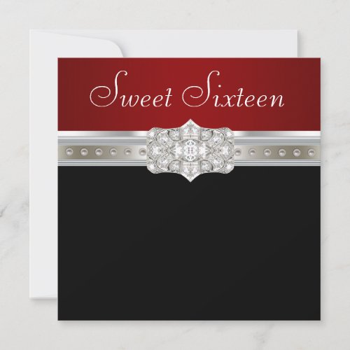 Diamonds Pearls Ruby Red Sweet Sixteen Birthday Invitations