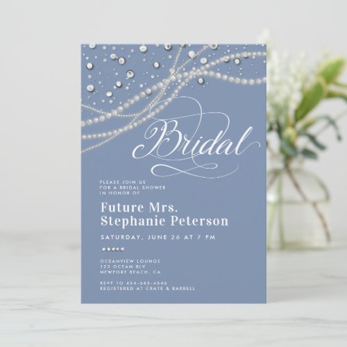 Diamonds Pearls Something Blue Mrs Bridal Shower Invitation