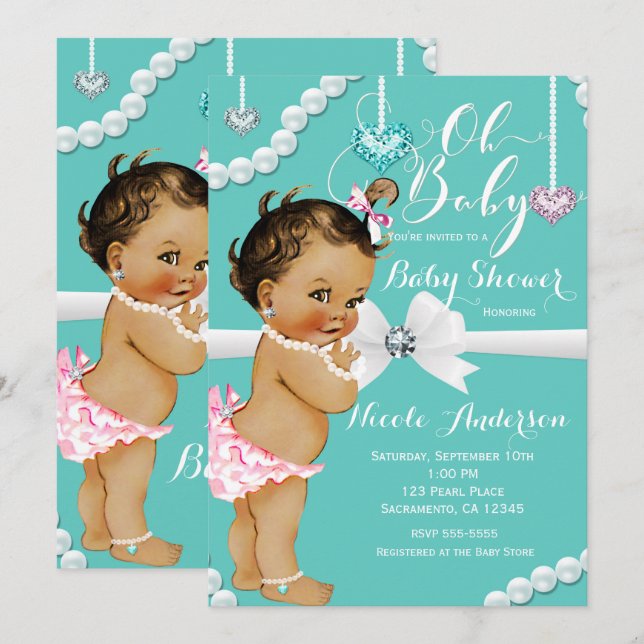 Diamonds & Pearls Vintage Baby Girl Shower Invitation (Front/Back)