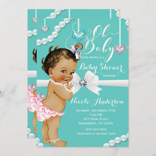 Diamonds & Pearls Vintage Baby Girl Shower Invitation