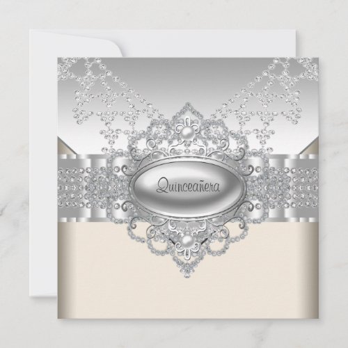 Diamonds Pearls White Quinceanera Invitations