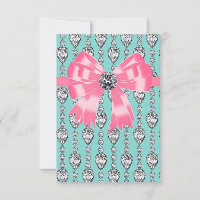 Diamonds Pink Teal Blue Party RSVP (Front)