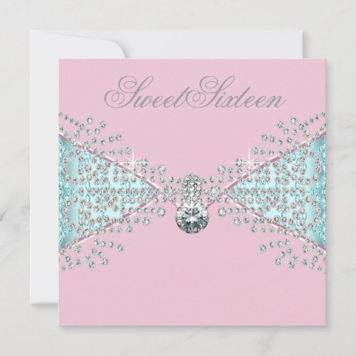 Diamonds Pink Teal Blue Sweet Sixteen Birthday Personalized Invitation
