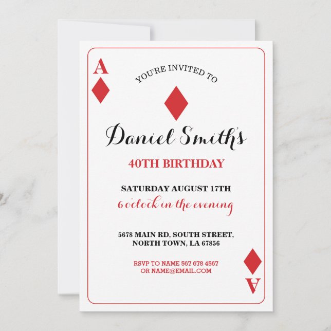 Diamonds Playing Card Birthday Ace Vegas Invite (Front)