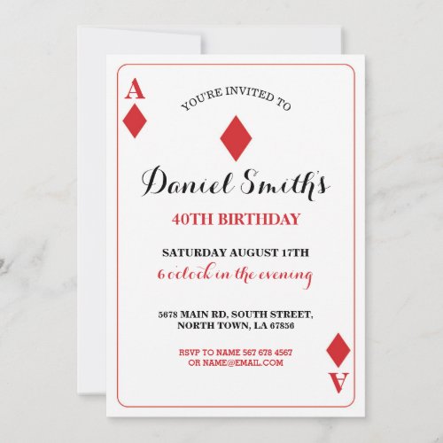 Diamonds Playing Card Birthday Ace Vegas Invite