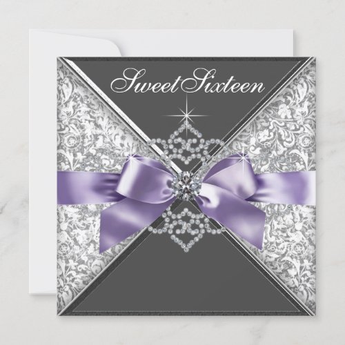 Diamonds Purple and Black Sweet 16 Birthday Party Custom Announcements