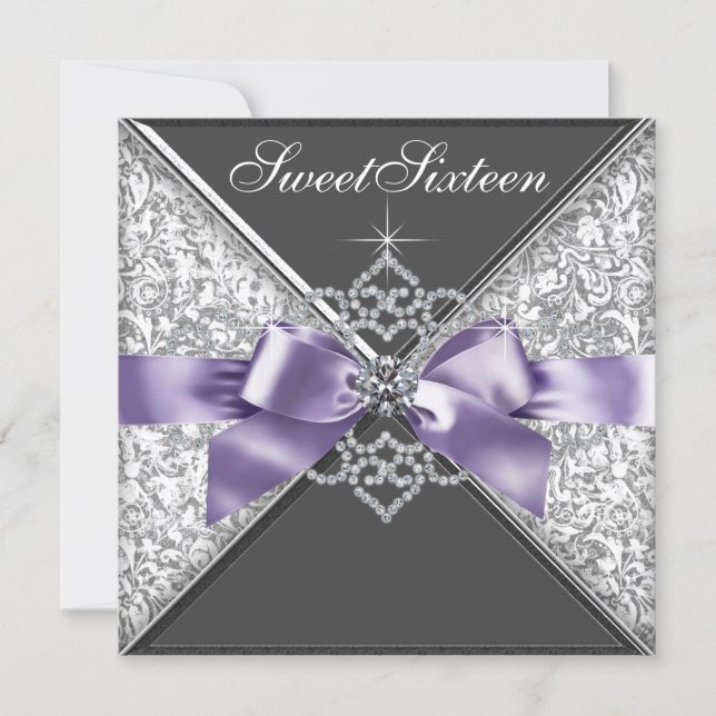 Diamonds Purple and Black Sweet 16 Birthday Party Invitation (Front)