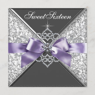 Diamonds Purple and Black Sweet 16 Birthday Party Invitation