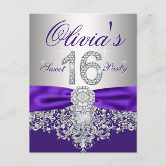 Diamonds Purple and Silver Sweet 16 Party Invitation