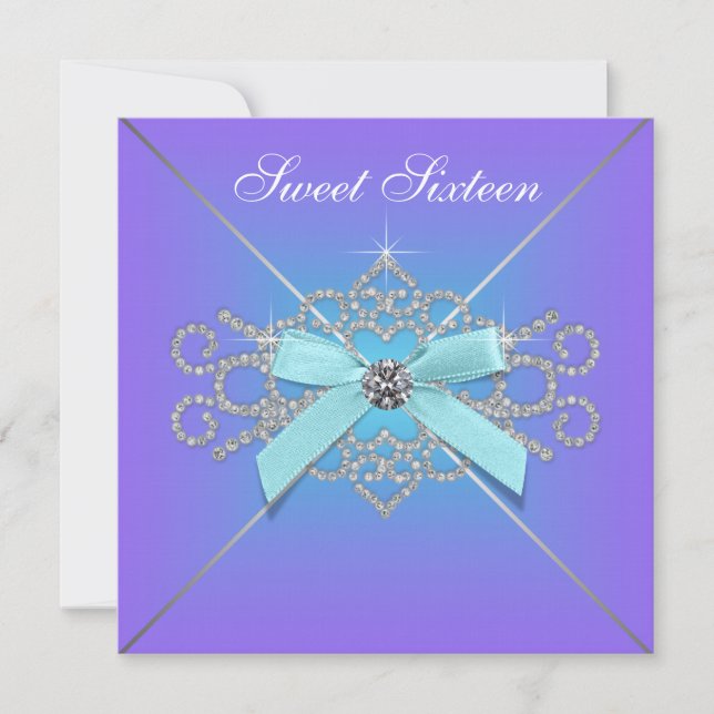 Diamonds Purple and Teal Blue Sweet 16 Birthday Invitation (Front)