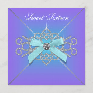 Diamonds Purple and Teal Blue Sweet 16 Birthday Invitation