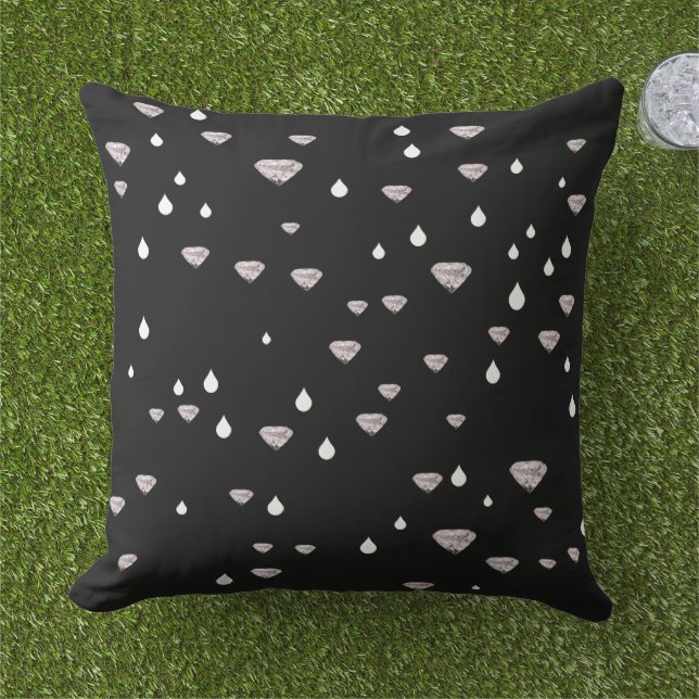 Diamonds raindrops scattered on black outdoor pillow (Grass)