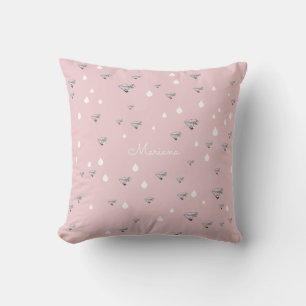 diamonds raindrops scattered on pink personalized throw pillow