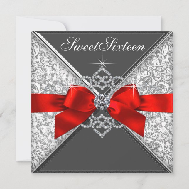 Diamonds Red and Black Sweet 16 Birthday Party Invitation (Front)