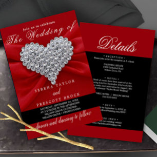 Diamonds Red Elegant Calligraphy Beautiful Wedding Invitation