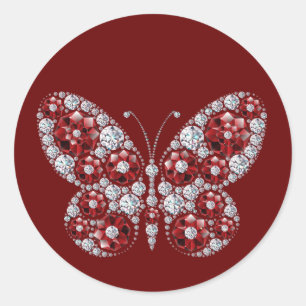 Diamonds Red Rhinestone Butterfly Classic Round Sticker