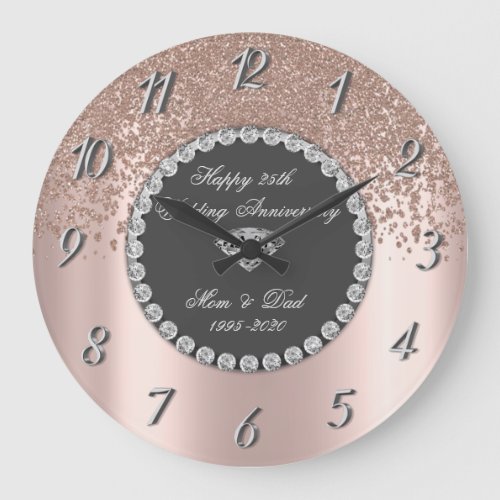 Diamonds Rose Gold 25th Wedding Anniversary Large Clock