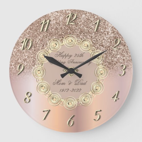 Diamonds Rose Gold Ombre 50 Wedding Anniversary  Large Clock