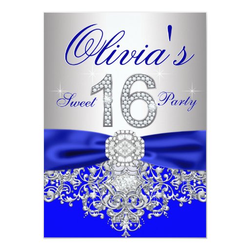 Royal Blue And Silver Sweet 16 Invitations 2