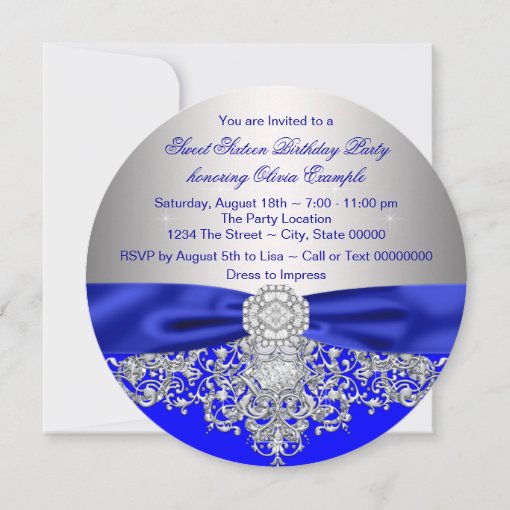 Diamonds Royal Blue And Silver Sweet 16 Party Invitation Zazzle