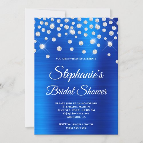 Diamonds Royal Blue Satin Foil Bridal Shower Invitation