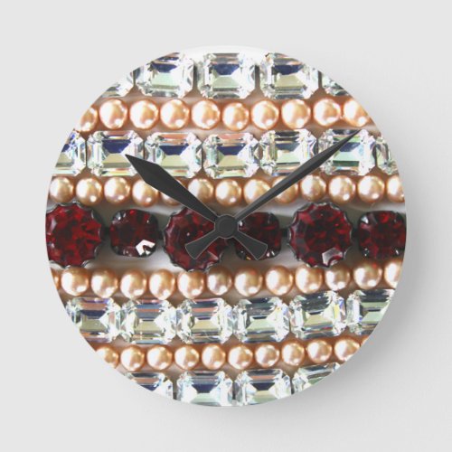 Diamonds rubies pearls round clock