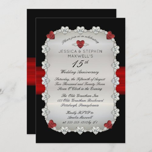 Diamonds Rubies Red 15th Wedding Anniversary Invitation