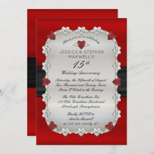 Diamonds Rubies Red 15th Wedding Anniversary Invitation