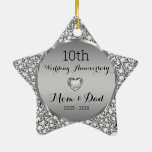 Diamonds & Silver 10th Wedding Anniversary 2 Ceramic Ornament