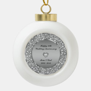 Diamonds & Silver 10th Wedding Anniversary Ceramic Ball Christmas Ornament