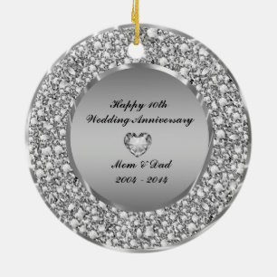 Diamonds & Silver 10th Wedding Anniversary Ceramic Ornament