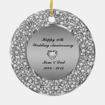 Diamonds & Silver 10th Wedding Anniversary Ceramic Ornament by gogaonzazzle at Zazzle