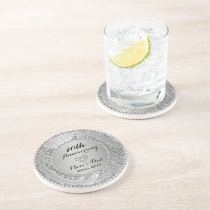 Diamonds & Silver 10th Wedding Anniversary Drink Coaster