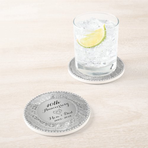 Diamonds  Silver 10th Wedding Anniversary Drink Coaster