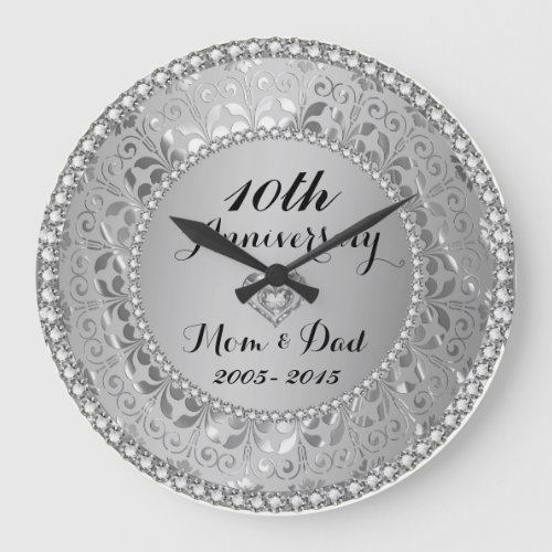 Diamonds  Silver 10th Wedding Anniversary Large Clock