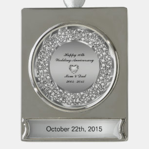 Diamonds & Silver 10th Wedding Anniversary Silver Plated Banner Ornament