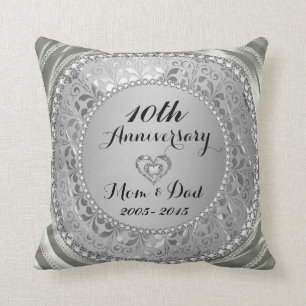 Diamonds & Silver 10th Wedding Anniversary Throw Pillow