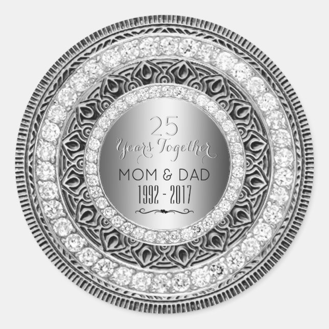 Diamonds Silver 25th Wedding Anniversary 25 Years Classic Round Sticker (Front)