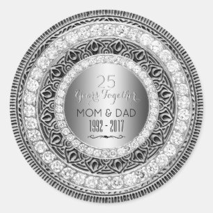 Diamonds Silver 25th Wedding Anniversary 25 Years Classic Round Sticker