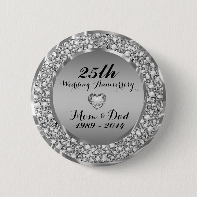 Diamonds & Silver 25th Wedding Anniversary 2 Button (Front)
