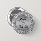 Diamonds & Silver 25th Wedding Anniversary 2 Button (Front & Back)