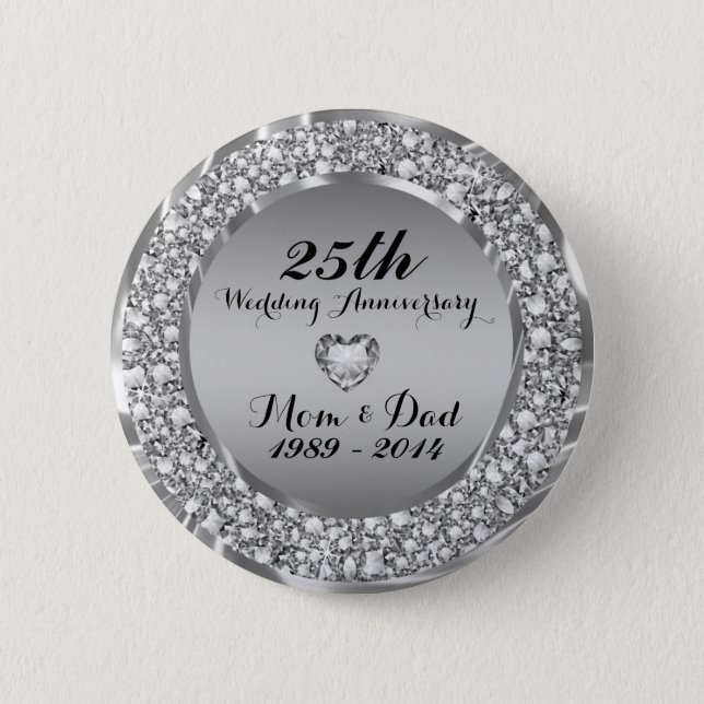 Diamonds & Silver 25th Wedding Anniversary 2 Button (Front)