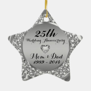 Diamonds & Silver 25th Wedding Anniversary 2 Ceramic Ornament