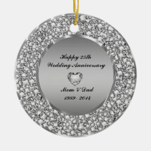 Diamonds & Silver 25th Wedding Anniversary Ceramic Ornament