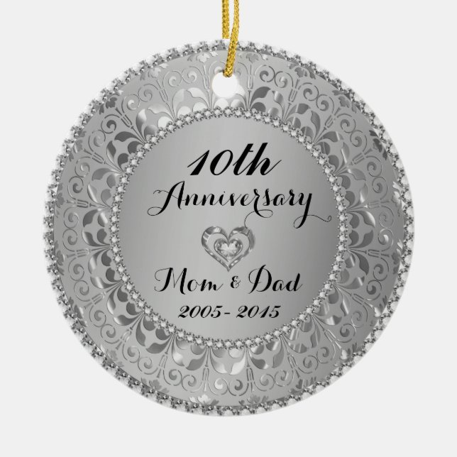 Diamonds & Silver 25th Wedding Anniversary Ceramic Ornament (Front)