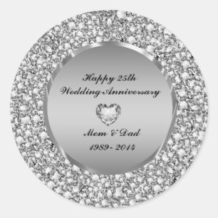Diamonds & Silver 25th Wedding Anniversary Classic Round Sticker