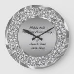 Diamonds &amp; Silver 25th Wedding Anniversary Large Clock at Zazzle